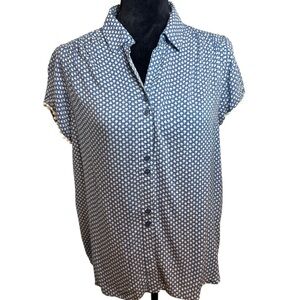 Grand & Greene | Blue and White Button Down Rayon Shirt with Arm Detail | Sz S
